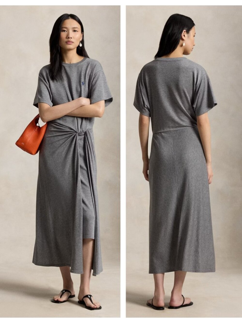 Polo Ralph Lauren Twist-Detail Tee Maxi Dress New